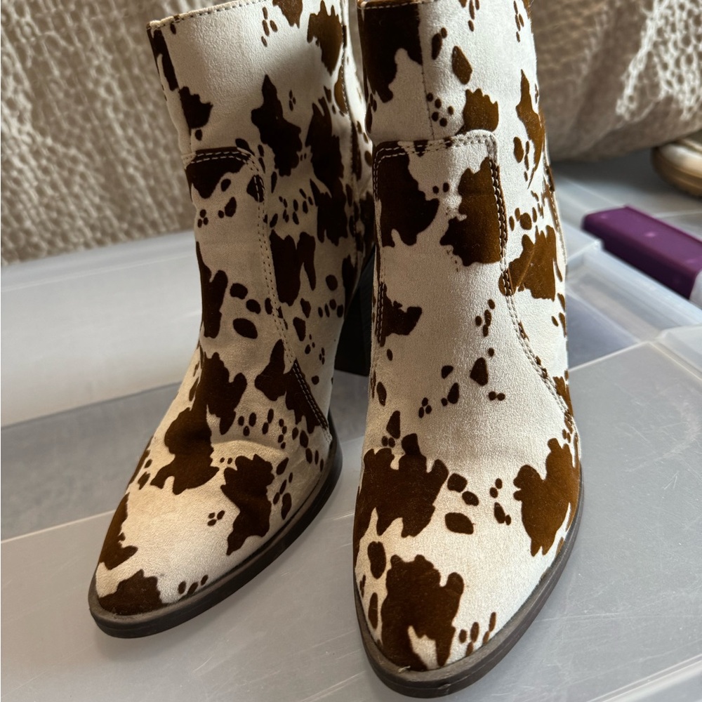 Cow Print Ankle Boots